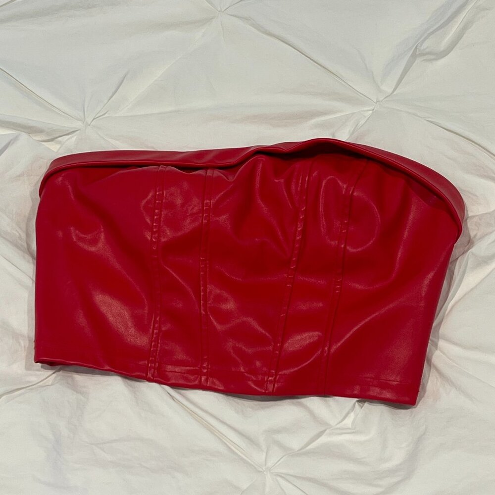 Red, pleather, sleeveless crop top